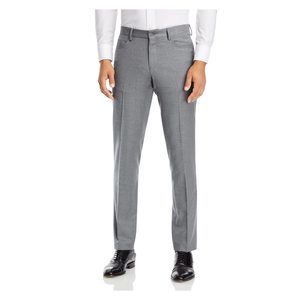 THE MENS STORE Mens Milano Gray Flat Front, Regular Fit Stretch Pants 32 Waist